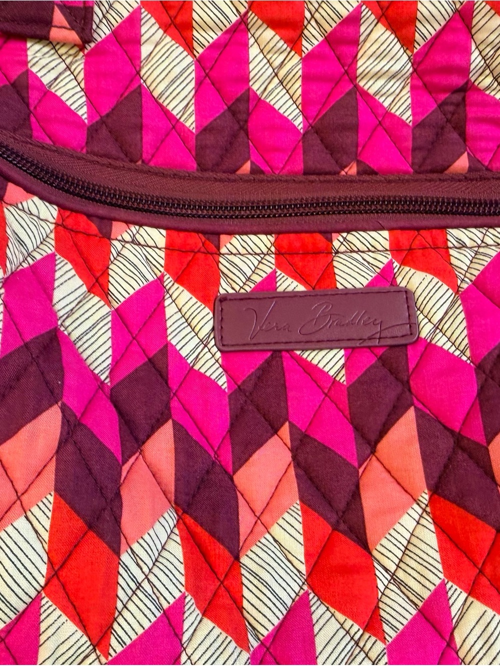 Vera Bradley Pink, Red & Cream Quilted Weekender (Bohemian Chevron) - Picture 2 of 9